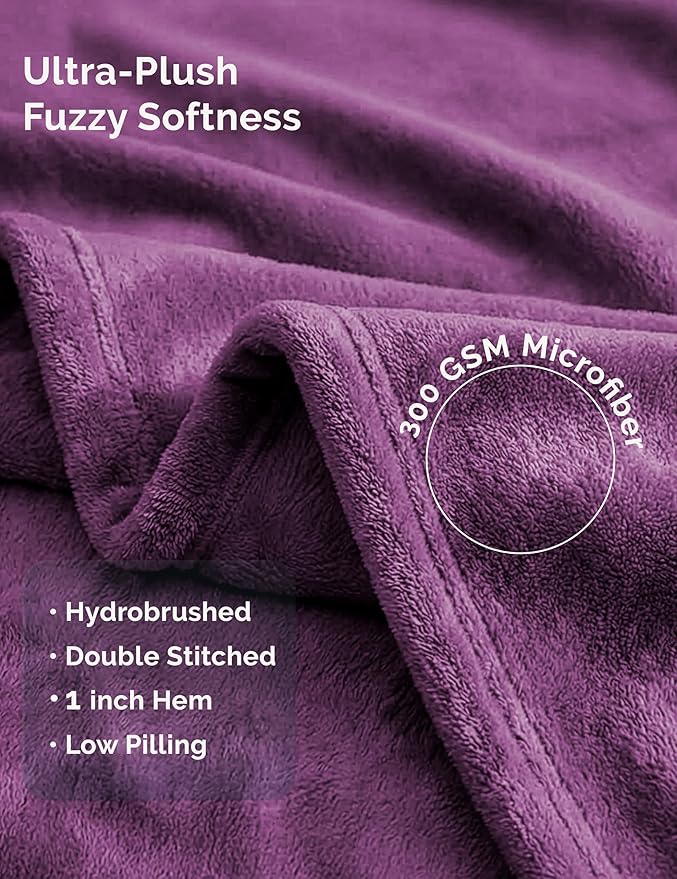 Casa Platino Fleece Blanket Twin Size – 300 GSM Purple Fleece Throw for Bed or Couch – Soft Cozy Warm Holiday Winter Blanket for Bed, Fuzzy Plush Elegant Gifts for Kids, Men & Women - 68x90 Inch