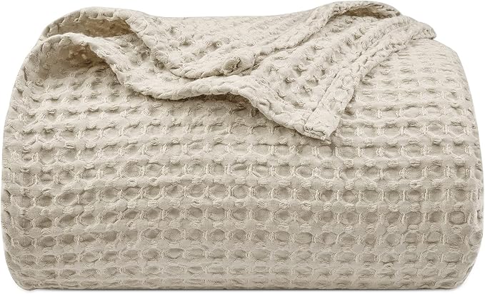 PHF Ultra Soft Waffle Weave Blanket Twin Size 66"x 90"- Washed Lightweight Breathable Cozy Woven Blanket for Bed - Aesthetic Decor for Couch Bedding Sofa Home Car - Light Khaki/Linen