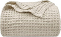 PHF Ultra Soft Waffle Weave Blanket Queen Size 90"x 90"- Washed Lightweight Breathable Cozy Woven Blanket for Bed - Aesthetic Decor for Couch Bedding Sofa Home Car - Light Khaki/Linen