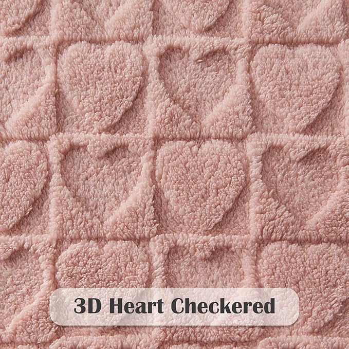 NEWCOSPLAY Super Soft Twin Blanket Dusty Pink Love Premium Silky Flannel Fleece 3D Heart Checkered Lightweight Bed Blanket All Season Use (Dusty Pink Love, Twin(60"x80"))