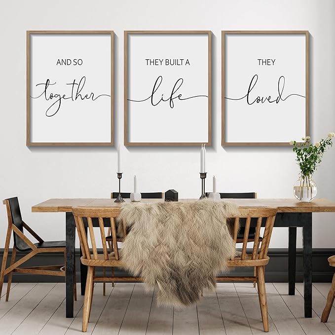 Houmury Framed Set of 3 And So Together They Built A Life They Loved Above Bed Wall Decor Wall Art for Farmhouse Home Bedroom Kitchen Living Room Wood Signs (Brown,12"x16")