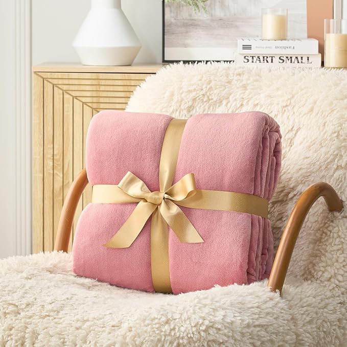 Hansleep Fleece Dusty Rose Throw XL Blanket, Super Soft Flannel Fuzzy Plush Cozy Blanket for All Seasons, Dusty Rose, Throw XL 50x70 Inches