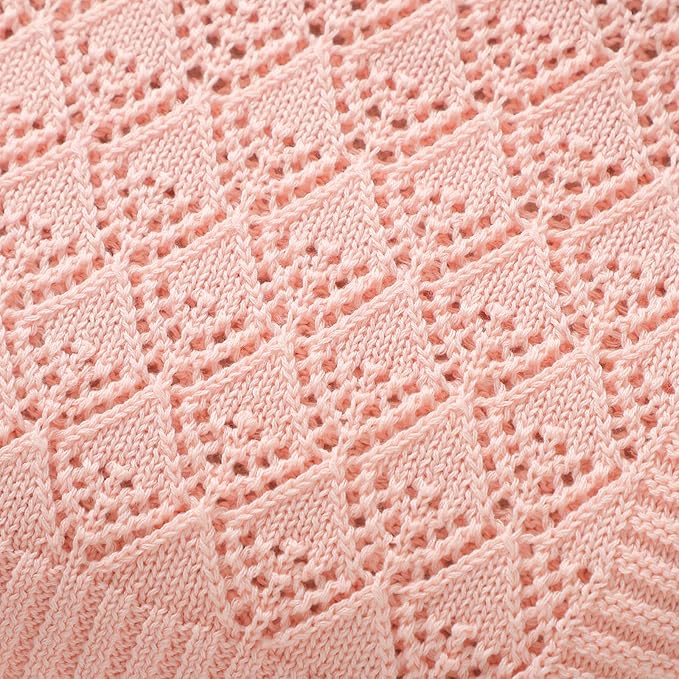 Neiwech Cotton Cellular Baby Blanket Knitted Swaddle Crib Nursery Receiving Blankets for Newborn Boy Girl 40 x 30 Inch Pink
