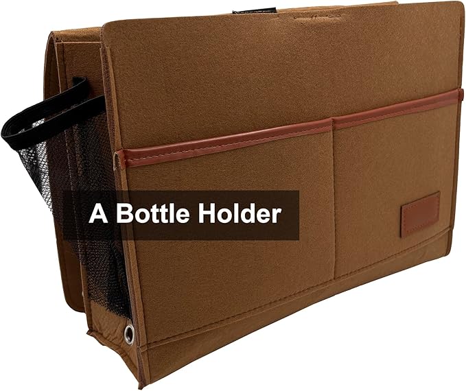 Bedside Caddy,Felt Bedside Storage Organizer, Hanging Storage for Dorm Bed Sofa for tablet Magazine Phone Remotes Water Bottle Holder (Khaki)