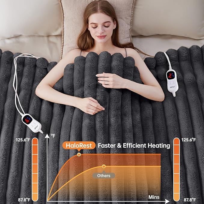 Heated Blanket King Size, Faux Fur Cozy Heating Blanket with Overheat Protection, 1/2/4/6/8 Hours Auto-Off 10 Heat Level, Machine Washable (90x100 Inches, Darkgrey)