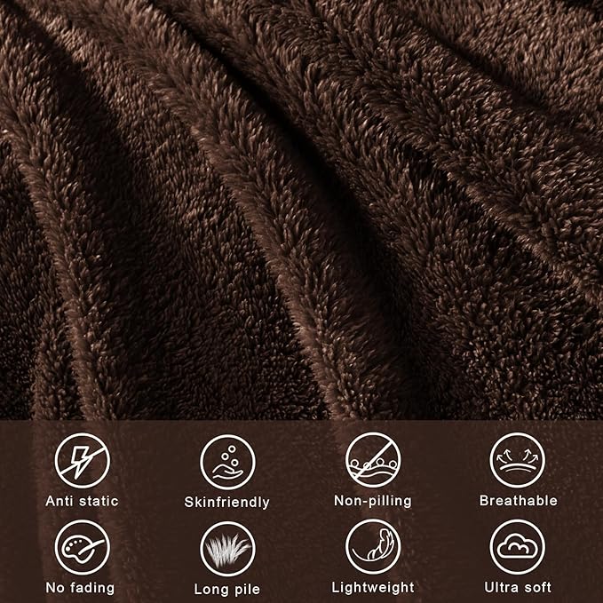 Exclusivo Mezcla Twin Size Blanket for Bed, Super Soft Velvet Plush Fleece Blankets, Fuzzy Cozy and Warm for Winter, 60x80 Inches, Coffee