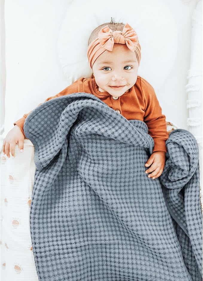Konssy Waffle Baby Blanket - Soft & Cozy Nursery Swaddle Blanket, Lightweight Toddler Throw for Boys & Girls, Ideal for Wrapping(Blue)