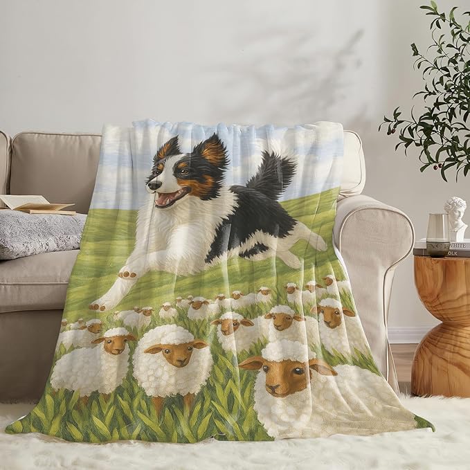 Border Collie Blanket for Girls Women Adults Kids Soft Cozy Fleece Collites Pet Print Throw Blankets Dog Lovers Gifts Warm Flannel Plush Lightweight Decor for Couch Bed Sofa 50"X40"