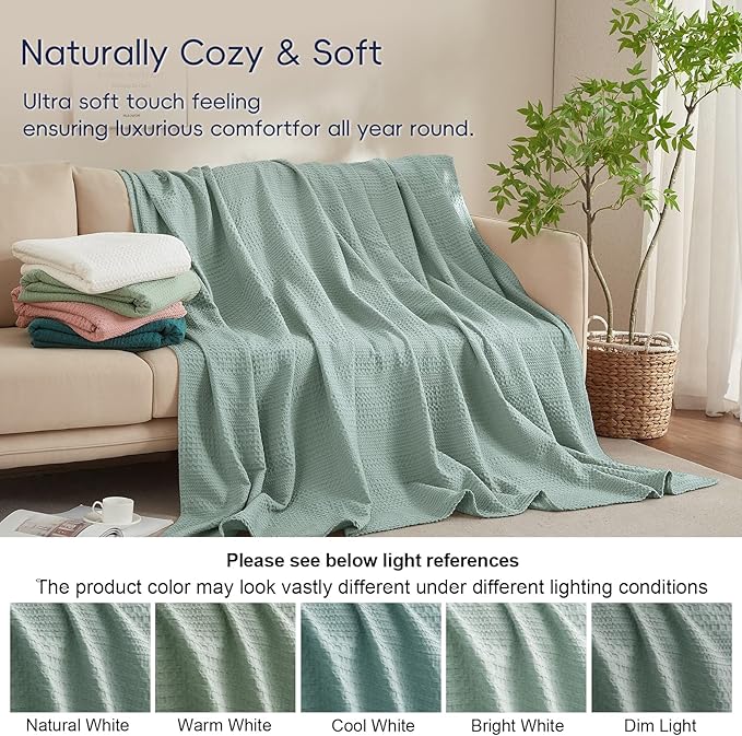 PHF Lightweight Waffle Weave Blanket Queen Size, Breathable & Ultra Soft, 90"x 90" Soft & Cozy Thin Blanket for All Season & Hot Sleepers, Bed, Home Decor - Aqua Gray