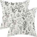 AEIOAE Spring Pillow Covers 24x24 Inch Set of 2,Black Gray Wild Flower Plant Throw Pillows Case,Seasonal Floral Outdoor Decorative Square Linen Farmhouse Decor Cushion Covers for Home Sofa Bed Couch