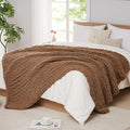 L'AGRATY Chunky Knit Blanket Throw: 72''x84'' Chenille Chunky Knitted Throw Blanket for Bed Couch - Handmade Thick Big Cable Knit Blanket - Large Chunky Crochet Rope Blanket for Home Decor(Brown)