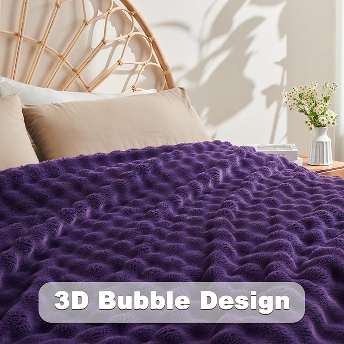 NEWCOSPLAY Twin Blanket for Couch Purple Super Soft Flannel Fleece 3D Bubble Lightweight Bed Blanket All Season Use (Purple, Twin(60"x80"))
