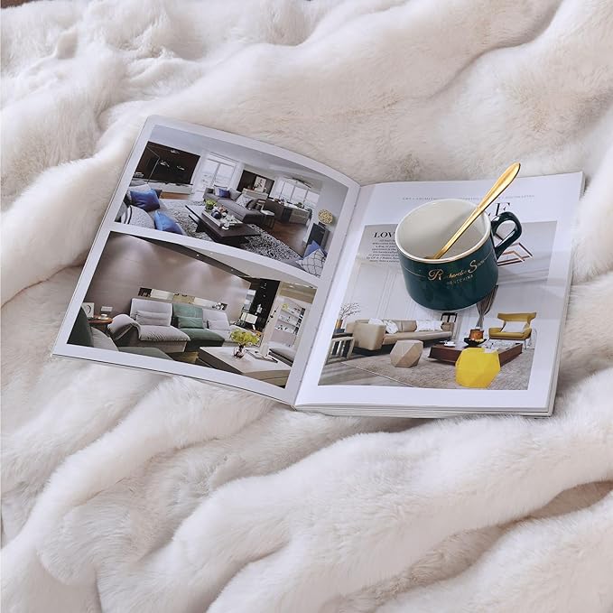 Cream Beige Faux Fur Throw Blanket for Couch, Double-Sided Bubble Textured Plush Blanket with Soft Flannel Back, Decorative Throw for Sofa or Bed, Machine Washable, 60 x 80, 860 GSM