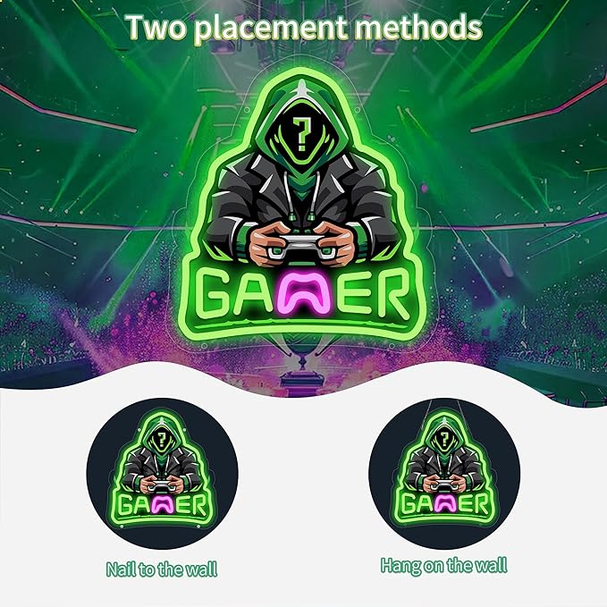 Gamer Neon Sign, Game Player Neon Sign for Gamer Room Decor, Adjust Brightness Gaming Lights for Wall, Gaming Decor for Boys Bedroom and Video Game Room