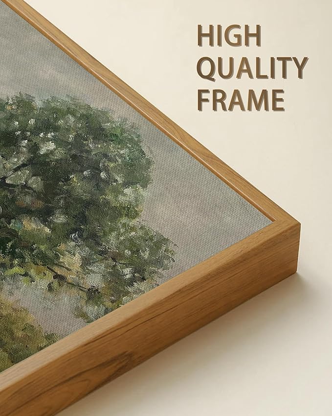 SHENIFY Vintage Framed Wall Art Rustic Country Road Landscape Painting Retro Countryside Scenery Farmhouse Kitchen Living Room Decor - 8x16in Natural Framed