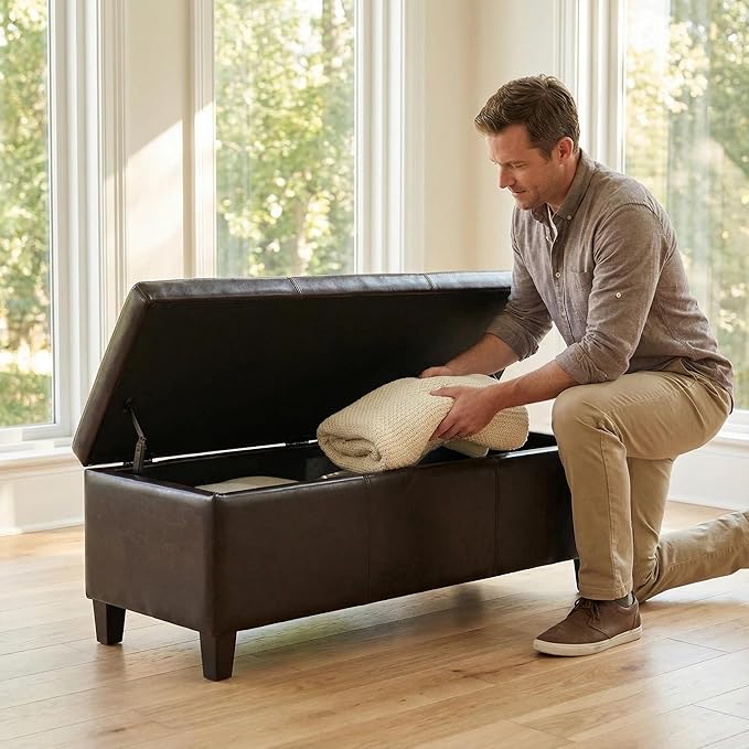 50.25" PU Leather Storage Ottoman Bench for Bedroom Bed End,Tufted Faux Leather Ottomans with Storage for Living Room,Bedside,Entryway,Modern Window Benches with Seating
