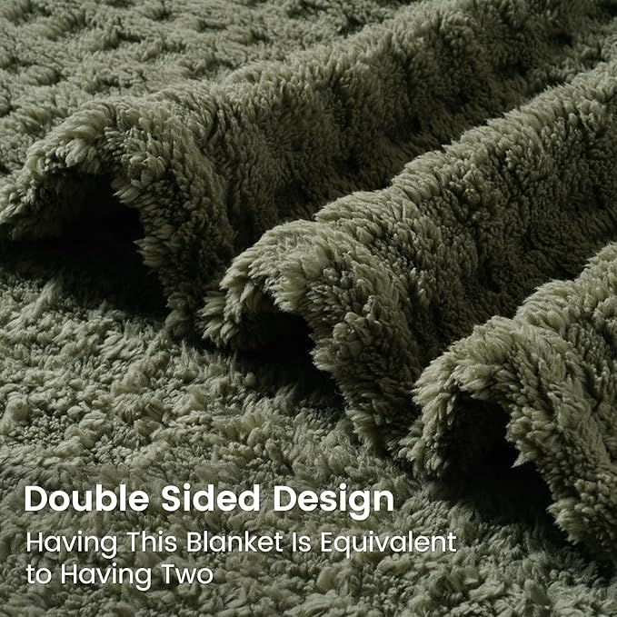 David's Home Ultra Soft Fleece Blanket King Size for Bed, Plush Shaggy Fluffy 3D Jacquard Waffle Throw for Couch, Warm Lightweight for Fall Winter,Fuzzy Aesthetic Room Decor,108x90 inches,Dark Olive