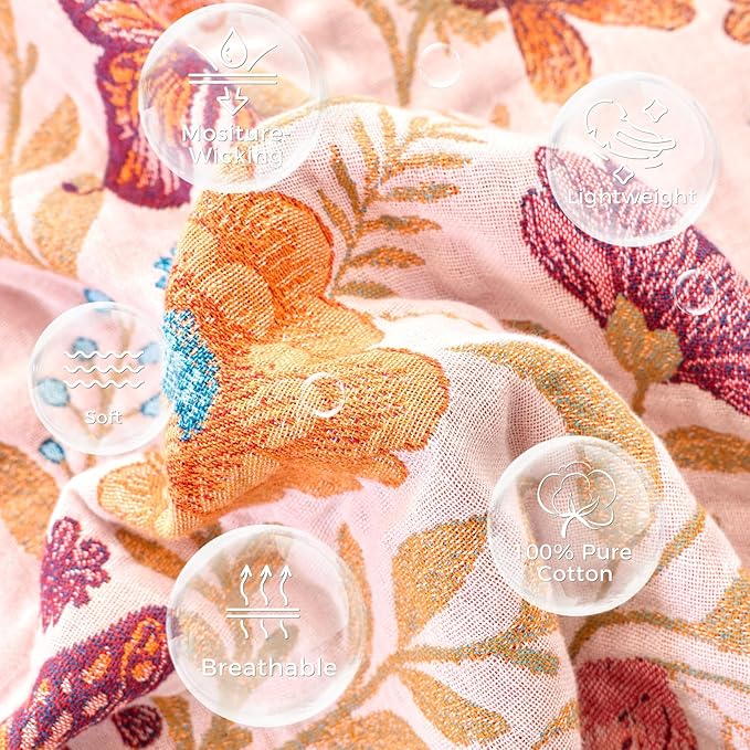 Boho Throw Blanket for Couch Sofa Chair Cotton Spring Blankets for Bedroom Living Room All Season Soft Lightweight Reversible Floral Butterfly Embroidery Decorative Throws 50"x60" Home Decor