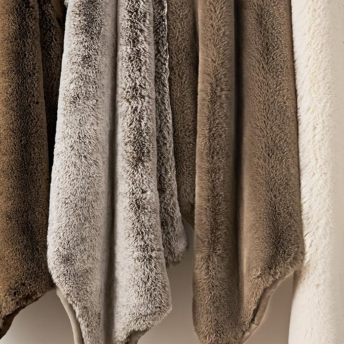 EVERGRACEHOME Luxury Soft Faux Chinchilla Fur Throw Blanket for Couch, Warm Thick Heavy Winter Throw Blanket 1220GSM for Bed, Fluffy Cozy Mink Blanket with Reversible Velvet, Tawny Mink, 50"x60"