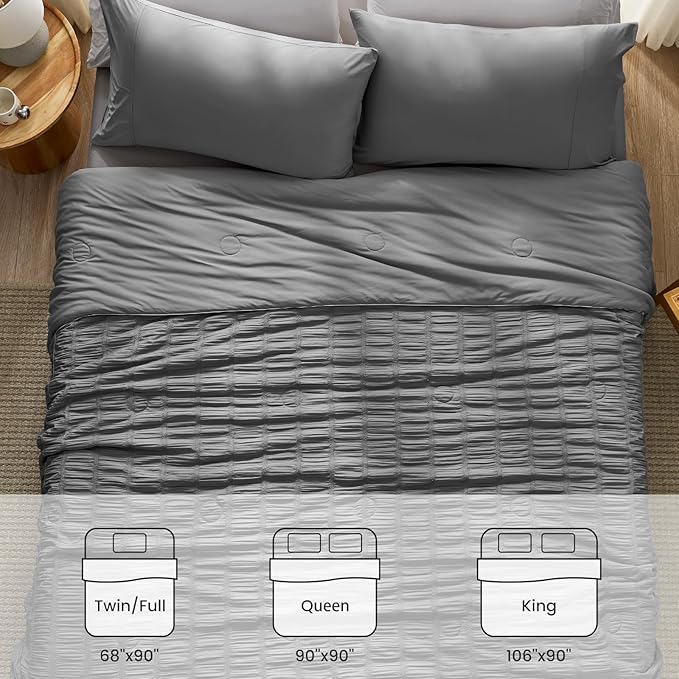 Cozy Bliss Vertical Striped Seersucker Cooling Comforter Twin Size, Lightweight Airflow Silky Cooling Bedding with Q-Max>0.45 for Bedroom, Home Decor, Hot Sleepers & Night Sweats, Grey 68"x90"