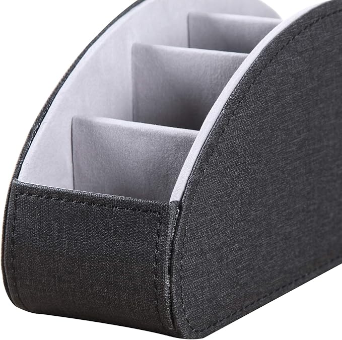 Ayunga PU Leather Remote Control Holder,TV Remote Caddy with 5 Compartments,Bedside Table and Desktop Supply Organizer,for DVD,Media Player Controller,Glasses,Pen and Pencil Storage(Black cloth)