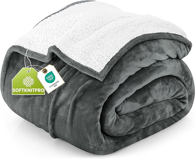 Utopia Bedding Sherpa Blanket Full Size (Grey, 90x84 Inches) - Soft Lightweight Plush Fleece Reversible Blanket for Bed, Sofa, Couch, Camping and Travel