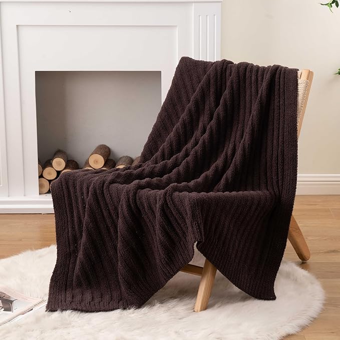 BATTILO Fluffy Soft Throw Blanket for Couch, Knit Fuzzy Plush Brown Throw Blankets, Cozy Warm Lightweight Blanket for Bed, Sofa, Home Decor, 50"x60"