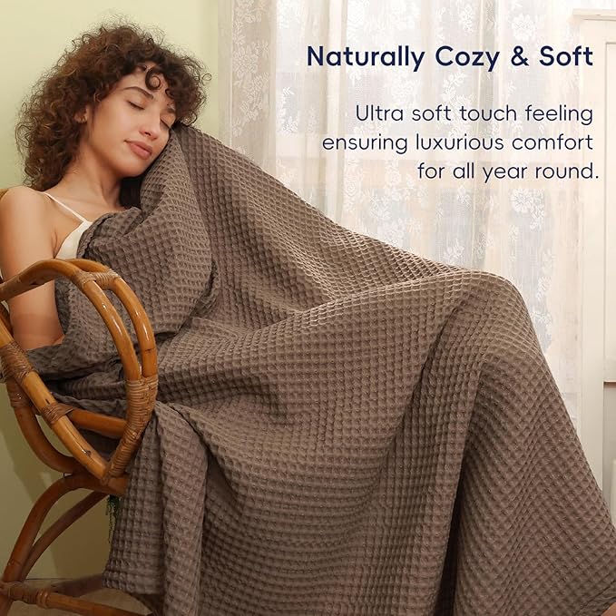 PHF Ultra Soft Waffle Weave Blanket Queen Size 90"x 90"- Washed Lightweight Breathable Cozy Woven Blanket for Bed - Aesthetic Decor for Couch Bedding Sofa Home Car - Chocolate