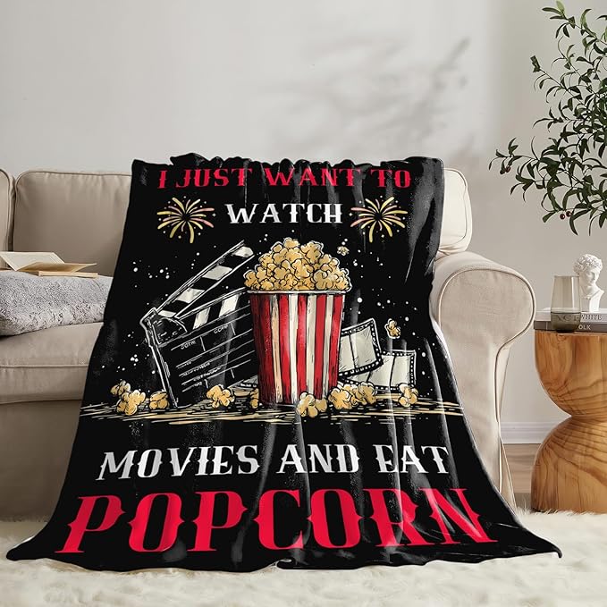 Movie Popcorn Blanket for Girls Women Boys Men Adults Kids Soft Cozy Fleece Theater Film Cinema Throw Blankets Gifts Warm Flannel Plush Lightweight Decor for Couch Bed Sofa 60"X50"
