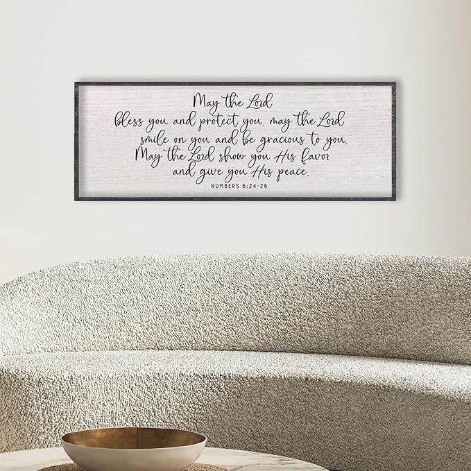 LuZhiQiang Scripture Wall Art 40"x15" May The Lord Bless You And Protect You Numbers 6:24-26 Bible Verse Sign for Living Room Rustic Inspirational Christian Home Large Wood Framed Wall Decor (Black)