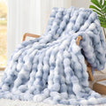Touchat Luxury 1000GSM Faux Rabbit Fur Throw Blanket, Super Heavy Warm Cozy Grey Blankets for Couch Bed Sofa, Ruched Plush Fuzzy Elegant Soft Reversible Mink Blanket for Living Room Bedroom, Blue