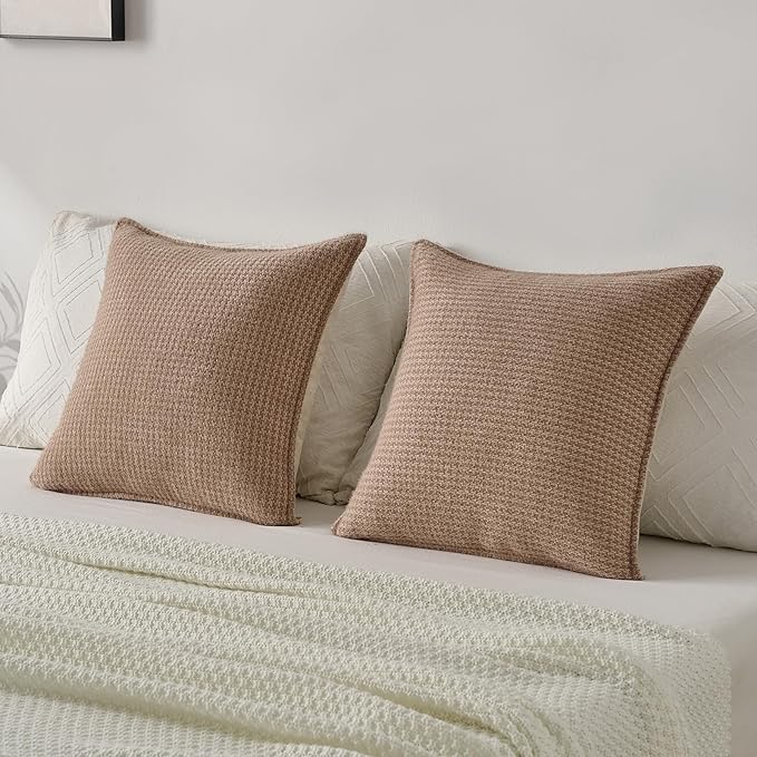 FUTEI Camel Decorative Throw Pillow Covers 24x24 Inch Set of 2,Soft Houndstooth Gingham Textured European Cushion Case,Modern Home Decor for Couch Bed Living Room