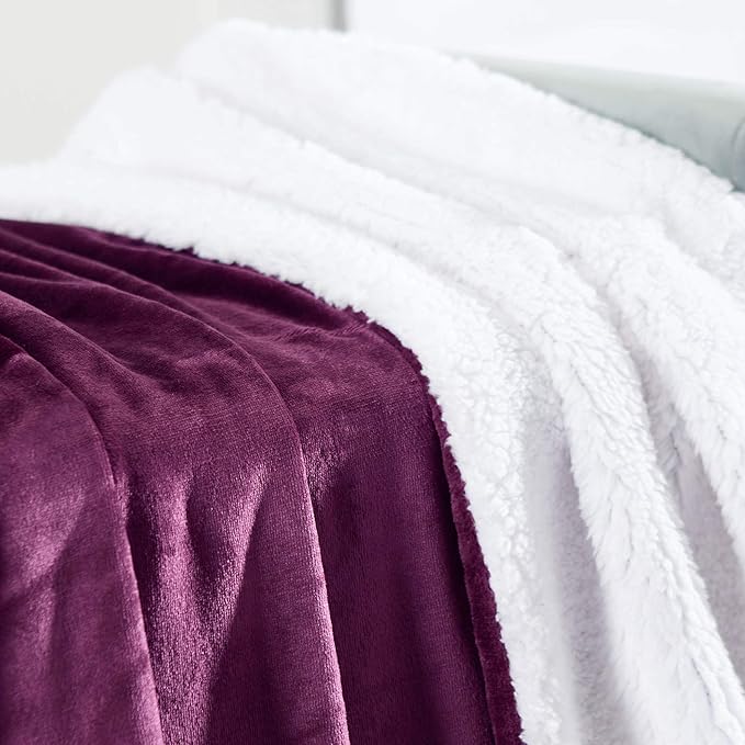 Genteele Sherpa Throw Blanket Super Soft Reversible Ultra Luxurious Plush Blanket, 40 x 50 inches, Rich Purple/White