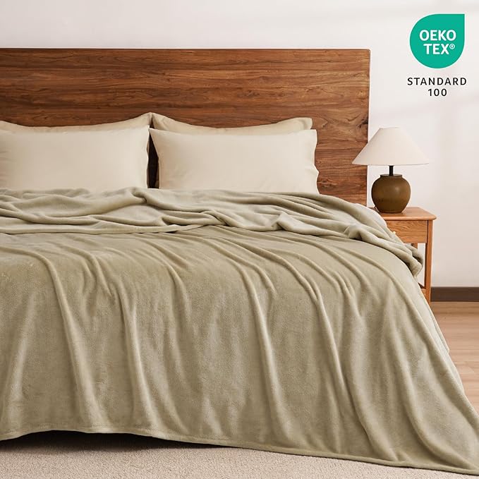 PHF Ultra Soft Fleece Blanket King Size, No Shed No Pilling Luxury Plush Cozy 300GSM Lightweight Blanket for Bed, Couch, Chair, Sofa, Perfect Decorations Gifts, 108" x 90", Khaki