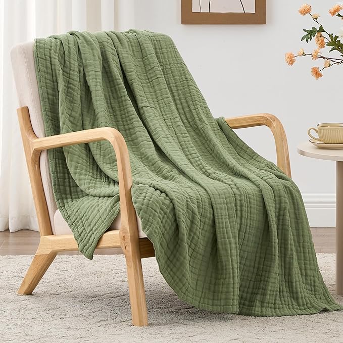Love's cabin 100% Cotton Muslin Blanket, 6 Layer Lightweight Breathable Gauze Twin Size Blanket 60 x 80 Inches, Soft Summer Blanket for Bed or Couch, Sage Green