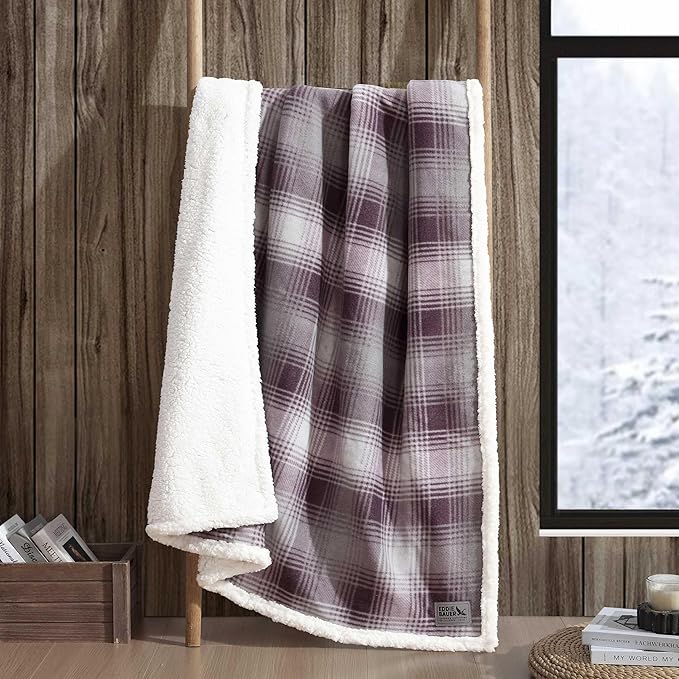 Eddie Bauer - Throw Blanket, Ultra-Soft Sherpa & Reversible Bedding for Year Round Comfort, Throw Blanket for Couch or Bed (Nordic Plaid Purple, 50" x 70")