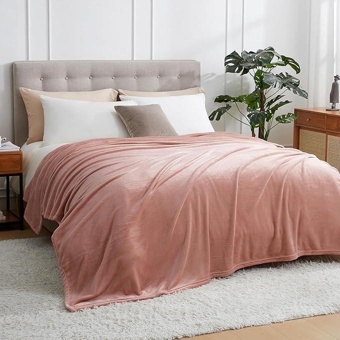 Hansleep Fleece Dusty Pink Full Blanket, Super Soft Flannel Fuzzy Plush Cozy Blanket for All Seasons, Dusty Pink, Full 84x90 Inches
