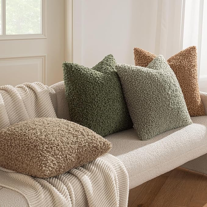 MIULEE Pack of 2 Throw Pillow Covers 18x18 Inch Sage Green Faux Fur Decorative Sherpa Spring Pillow Covers Fuzzy Accent Soft Sheepskin Fleece Cushion Cases for Boho Home Decor Couch Living Room Bed