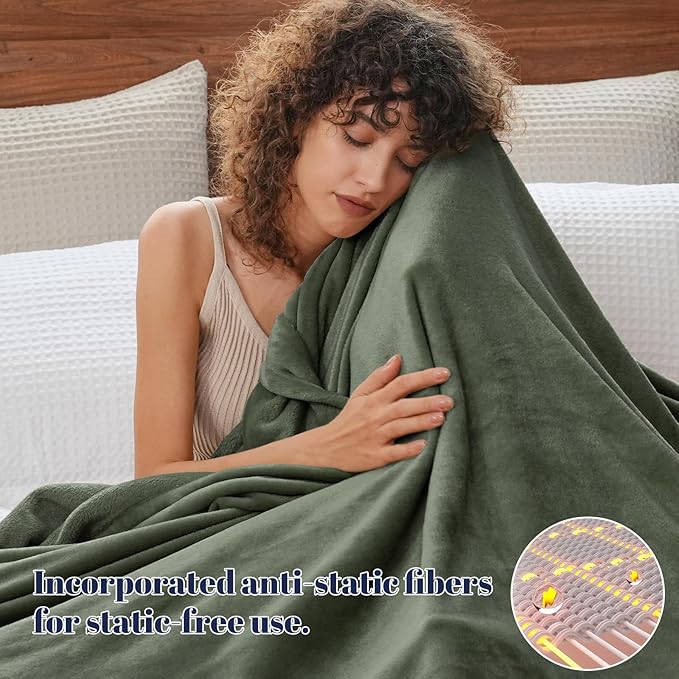 PHF Ultra Soft Fleece Blanket King Size, No Shed No Pilling Luxury Plush Cozy 300GSM Lightweight Blanket for Bed, Couch, Chair, Sofa Suitable for All Season, 108" x 90", Olive Green