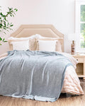 Super Soft Throw Blanket 60 x 80 Inches, Half-Side Plush Fuzzy Blanket for Couch, Sofa, Bed & Chair, Warm Cozy Lightweight Knit Blanket for Fall & Winter Blue