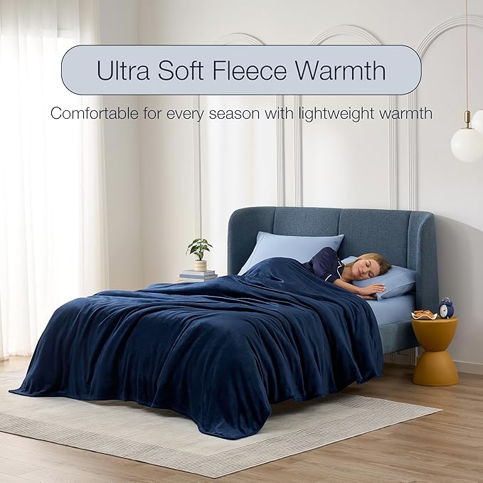 Casual Living King/Cali King Fleece Blanket Fluffy Soft Warm Cozy Bed Blankets for Bedroom Decor Plush Thick Fuzzy Oversized Big Flannel Throw for Bed Chair or Outdoor, 108-inch x 90-inch, Navy Blue