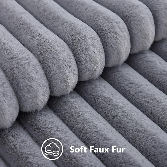 decorUhome Cozy Faux Fur Throw Pillow Covers 16x16 Set of 2 Decorative Soft Plush Striped Modern Farmhouse Boho Couch Pillow Cases with Velvet Back for Sofa Bed Living Room, Grey