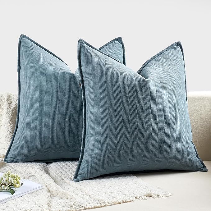 MIULEE Pack of 2 Dusty Blue Decorative Pillow Covers 16x16 Inch Soft Chenille Luxurious Couch Throw Pillows Farmhouse Cushion Covers with Elegant Design for Sofa Bedroom Living Room Spring Home Decor