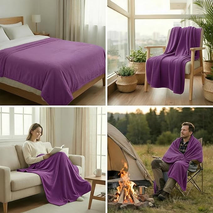 Fleece Blanket Full/Queen - 80x90 Inch Lightweight & Buttery-Soft Throw for Bed, Sofa, Camping | 300GSM Cloud-Touch Microfiber | Cozy Essentials for Travel & Movie Nights, (Purple)