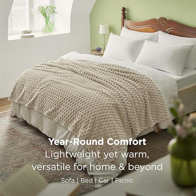 Bedsure King Size Blanket for Bed - 350GSM Fluffy Plush Bubble Blanket King for Home Room Decor, GentleSoft Cute Fleece Soft Cozy Gifts for Women Girls, Beige, 108x90 Inches