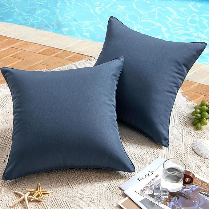 MIULEE Pack of 2 Decorative Outdoor Waterproof Pillow Covers Square Garden Cushion Sham Throw Pillowcase Shell for Patio Tent Couch 20x20 Inch Dark Blue