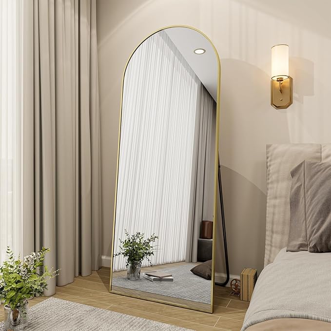 BEAUTYPEAK 65"x24" Full Length Mirror, Arch Full Body Floor Mirror, Wall Mirrors Hanging or Leaning Arched-Top with Stand for Bedroom, Dressing Room, Living Room, Gold