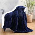 Navy Blue Sherpa Fleece Throw Blanket 60”×80” for Couch Sofa Bed,Double Side Soft Fuzzy Cozy Plush Thick Flannel Blanket with Striped Design,Gift for Adults,Woman,Girls