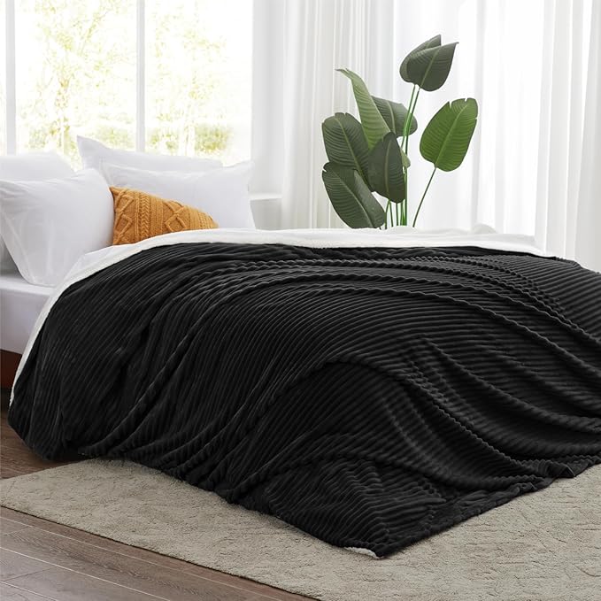 Sherpa Throw Blanket for Couch - Soft Cozy Fleece, Warm for Winter, Reversible for Sofa, 50 x 60 Inches, Black