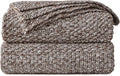 Longhui bedding Coffee Knitted Throw Blanket for Couch, Soft, Cozy Machine Washable 100% Cotton Sofa Knit Blankets, Heavy 3.0lb Weight, 51 x 63 Inches, Coffee and White Color.